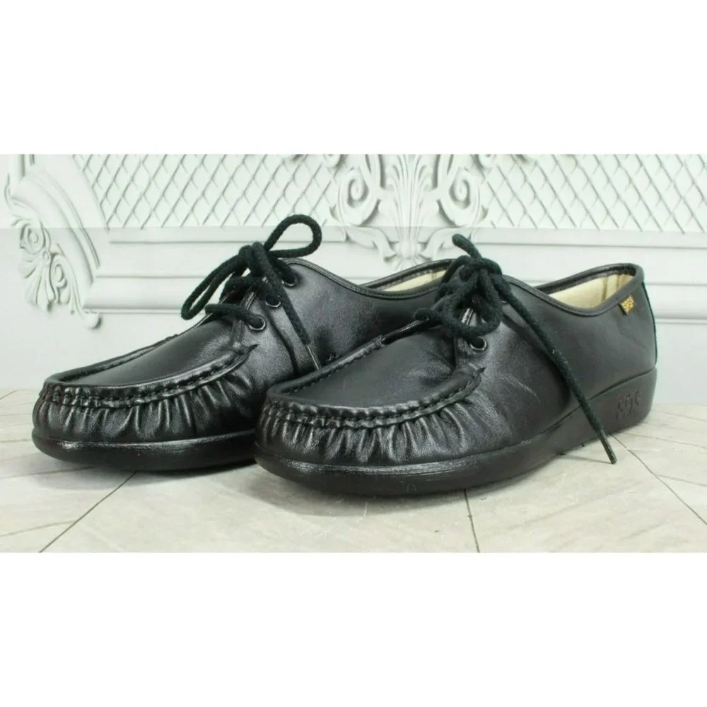 SAS Black Leather Slip On Moccasins Loafer Ankle Shoes Size 8 Narrow - Picture 2 of 7